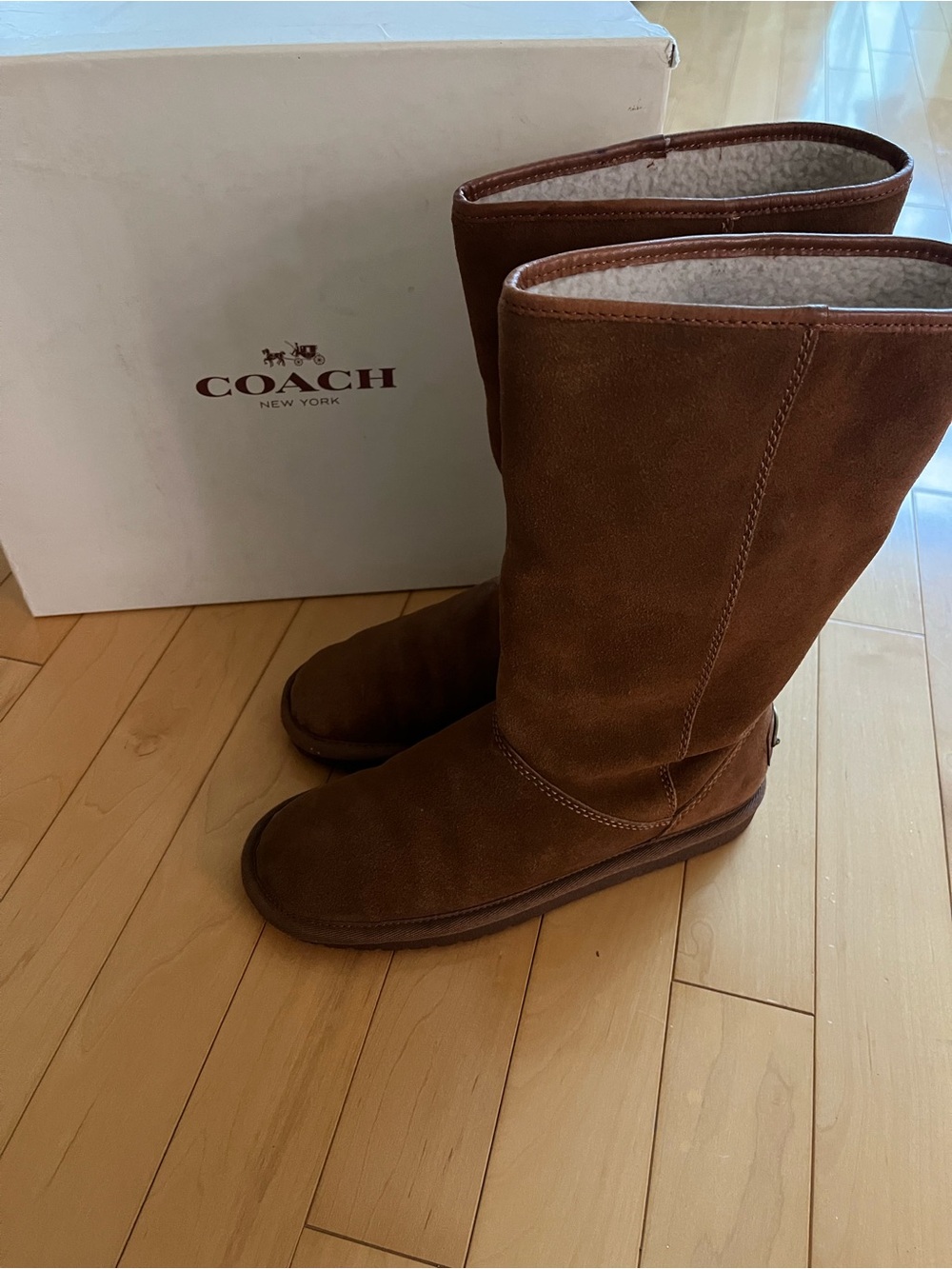 Coach Chestnut Brown Suede Shearling Boots